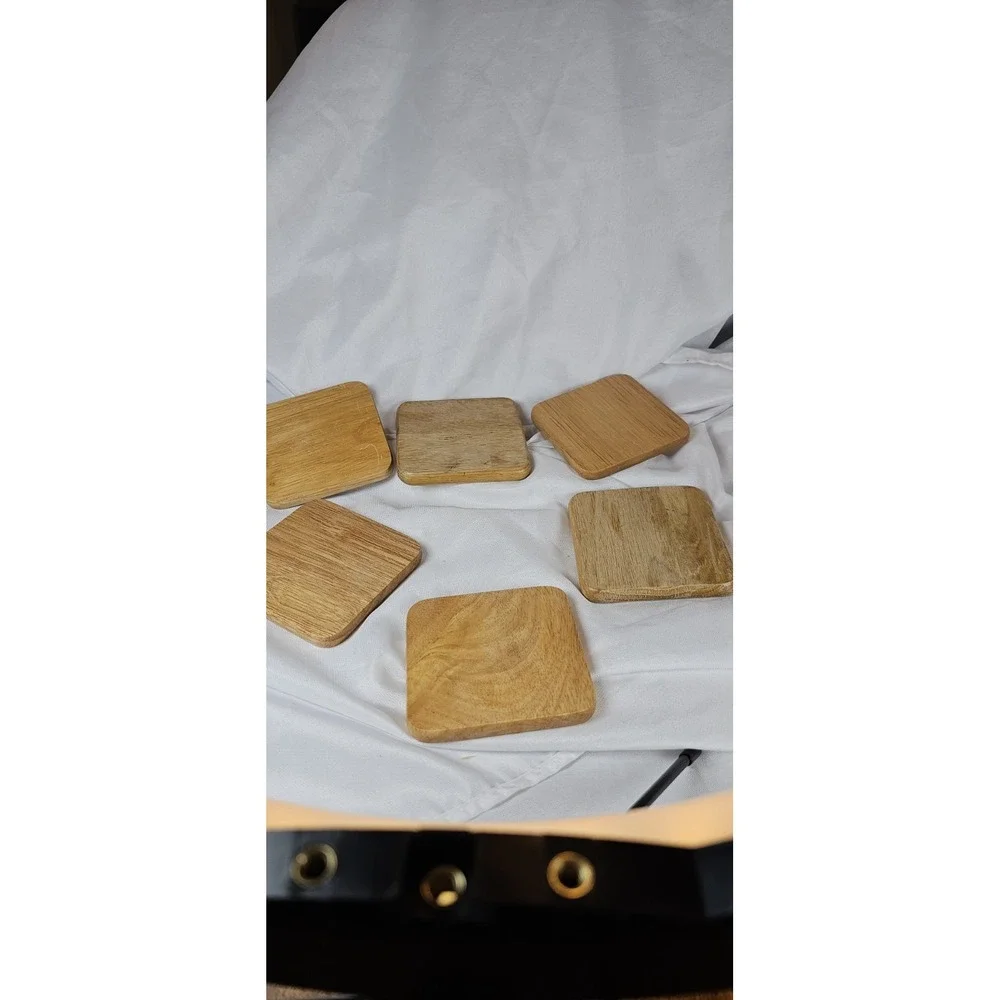 Vintage Ceramic Square wood Vintage Blue Flower Coasters - Set of 6‎ With Box